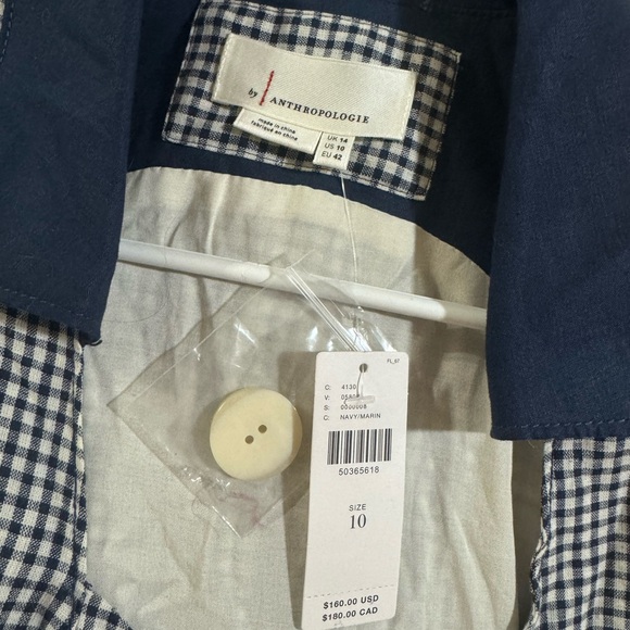 HTF Anthropologie Navy Blue Linen Cotton Gingham Camellia Collared Dress Size 10 - Picture 9 of 13